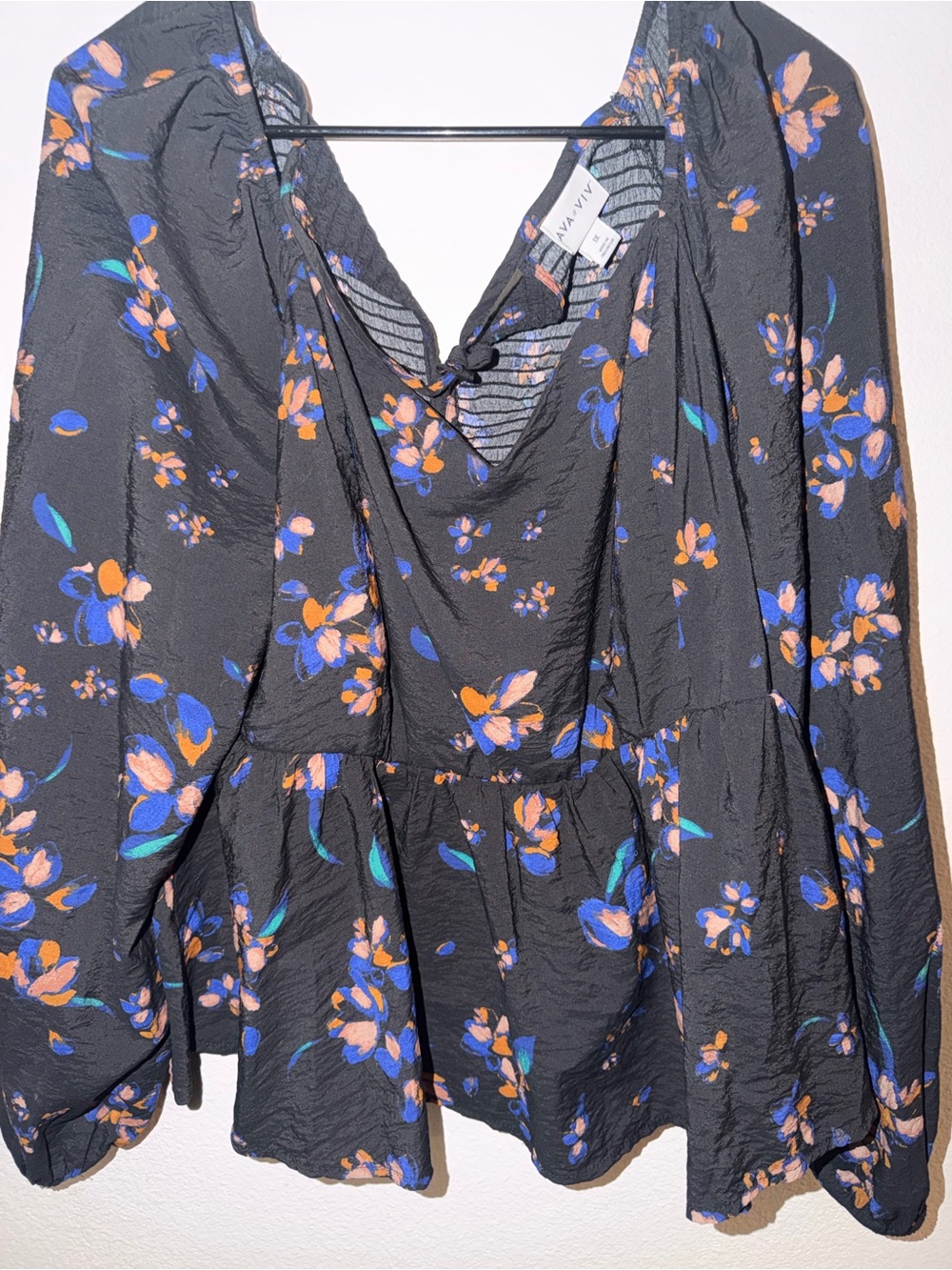 Ava & Viv Black Floral Tunic Top with Blue & Orange Flowers
